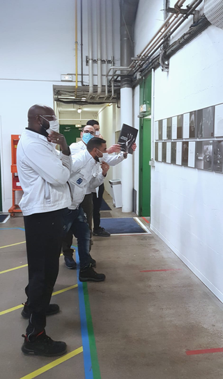 Bernard Controls staff / coordinator Blandine De la Taille, Bernard Controls' staff at the factory in Paris/Gonesse visiting the exhibition